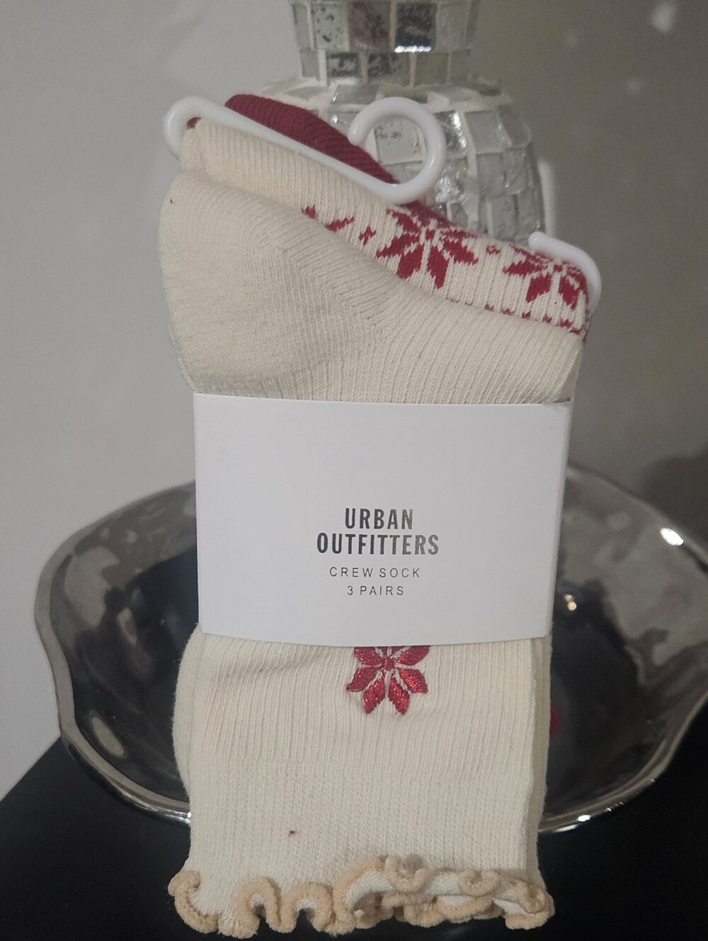 Urban Outfitters Cream Socks with Red Floral Detail - 3 Pack, NWT